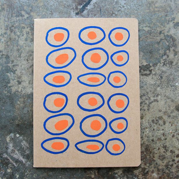 Carnet-Notebook kraft graphique rond orange-bleu