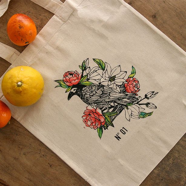 Tote bag - Sac de courses en coton - Oiseau tropical 