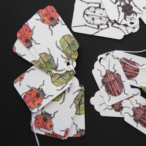Etiquettes cadeaux aléatoires insectes - Taille S - format rétro