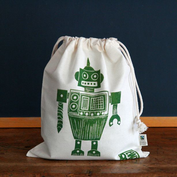 Pochon coton Bio - Sac à gouter enfant - Robot vert