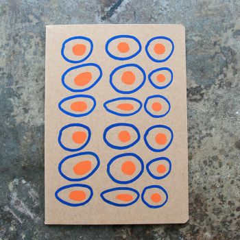 Carnet-Notebook kraft graphique rond orange-bleu