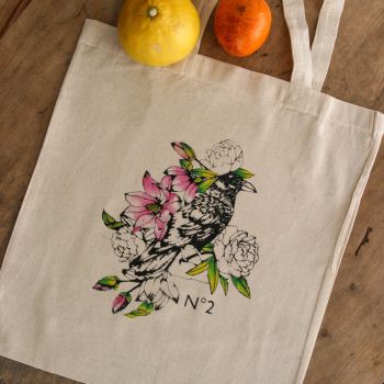 Tote bag en coton - Fleur - Oiseau Corneille